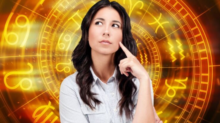 donna con segni zodiacali dietro